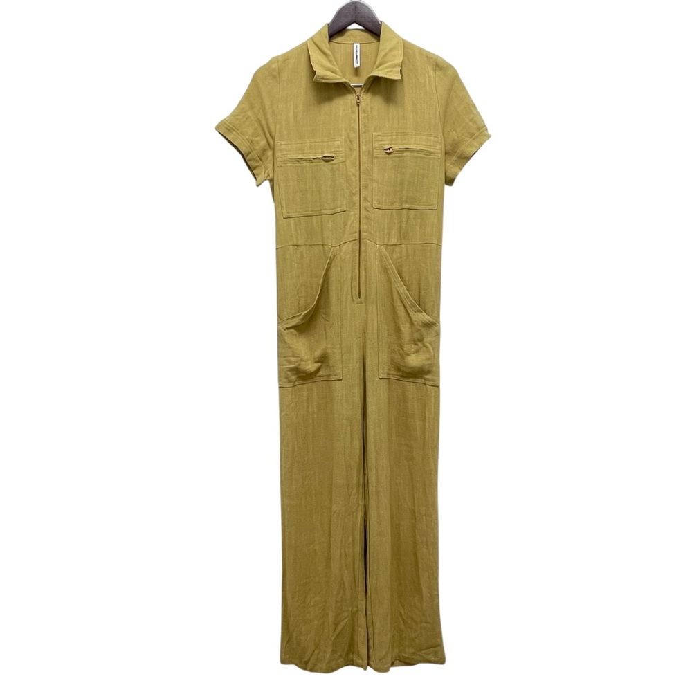 Rachel Pally Rocco Linen Short Sleeve Cropped Mustard Jumpsuit Size Small